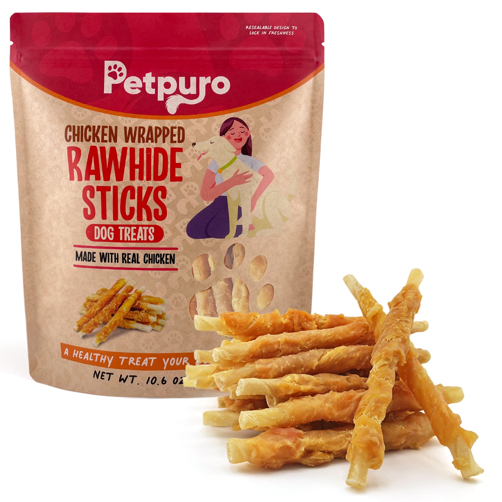 Chicken Wrapped Rawhide Sticks โ Petpuro