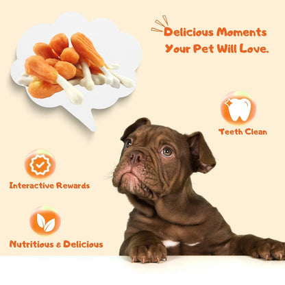 Chicken Wrapped Calcium Bone, Rawhide Free Healthy Dog Treats for All Dog Sizes, 10.6oz - Petpuro