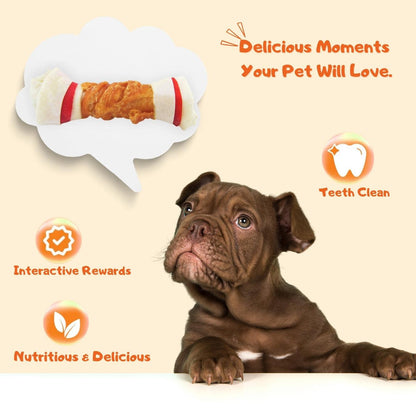 Chicken Wrapped Rawhide Bones, High-Protein Chews for Medium Large Dogs, 10.6 oz - Petpuro