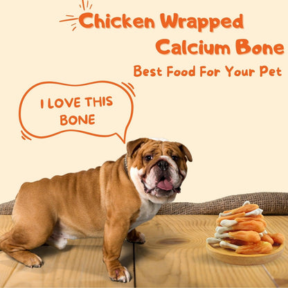 Chicken Wrapped Calcium Bone, Rawhide Free Healthy Dog Treats for All Dog Sizes, 10.6oz - Petpuro