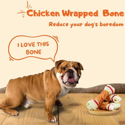 Chicken Wrapped Rawhide Bones, High-Protein Chews for Medium Large Dogs, 10.6 oz - Petpuro