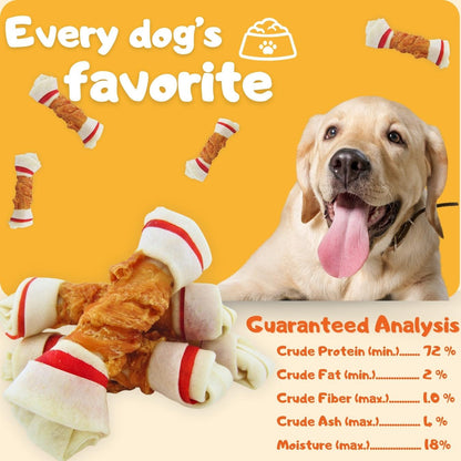 Chicken Wrapped Rawhide Bones, High-Protein Chews for Medium Large Dogs, 10.6 oz - Petpuro